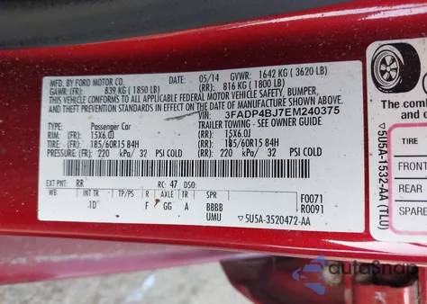 2014 Ford Fiesta Se z USA, uszkodzony, nr VIN 3FADP4BJ7EM240375